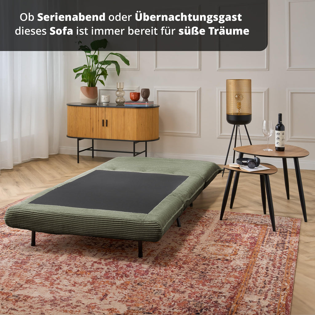 Schlafsessel Grün Cordstoff Liegefläche 193x108 cm Sitzhöhe 42 cm Relax und Schlaffunktion inkl. Nierenkissen