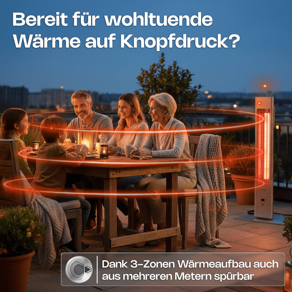 HeatTower Infrarot Standheizstrahler 2500 Watt 4 Heizstufen mit Fernbedienung für Terrasse Outdoor elektrisch