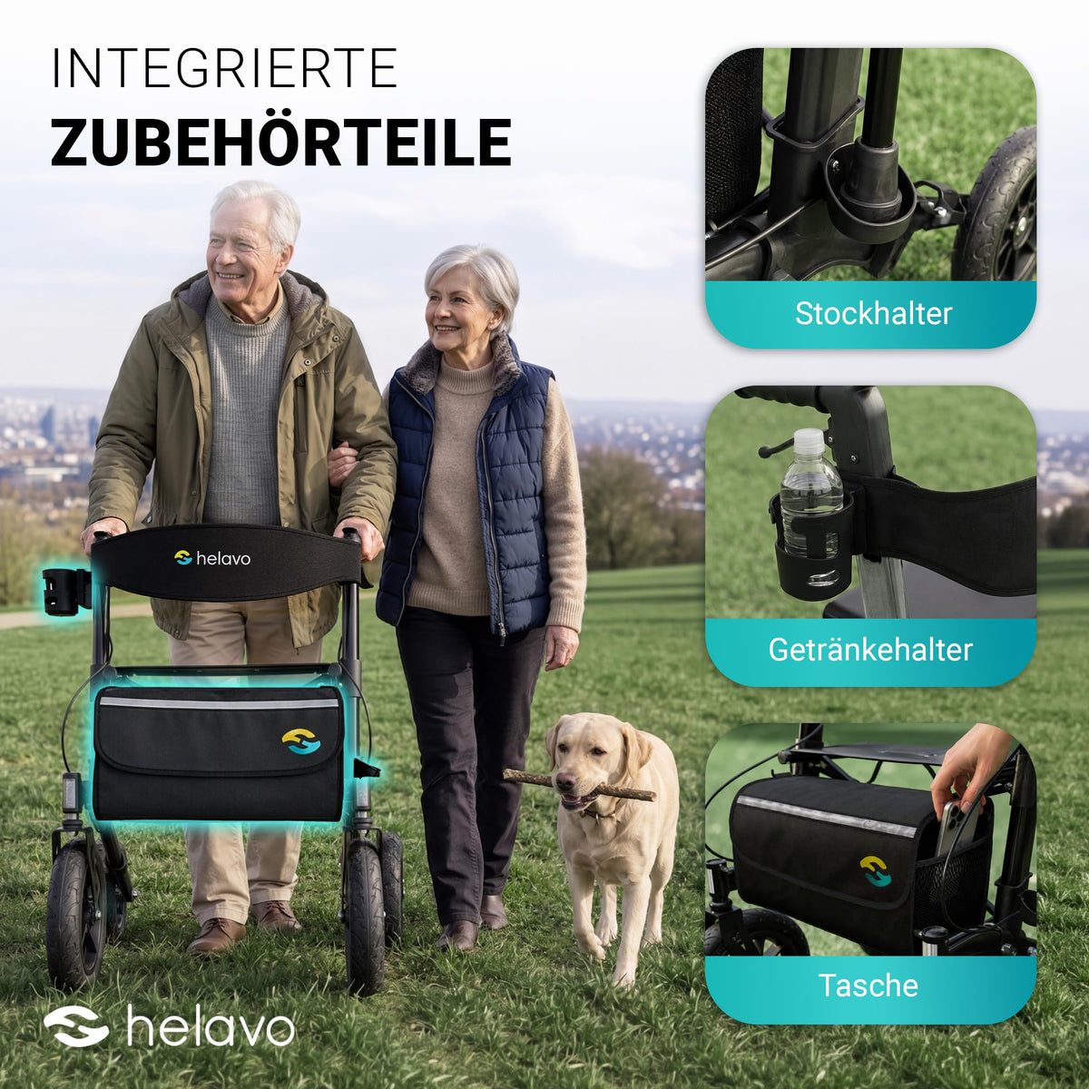 Faltbarer Outdoor Rollator mit Luftbereifung für den Außenbereich als Gehhilfe und Mobilitätshilfe