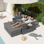 Rattan Gartenlounge Set 2 Sitzer Gartensofa Auflagenbox verstellbare Rückenlehne wetterfest Hocker Kissen Grau