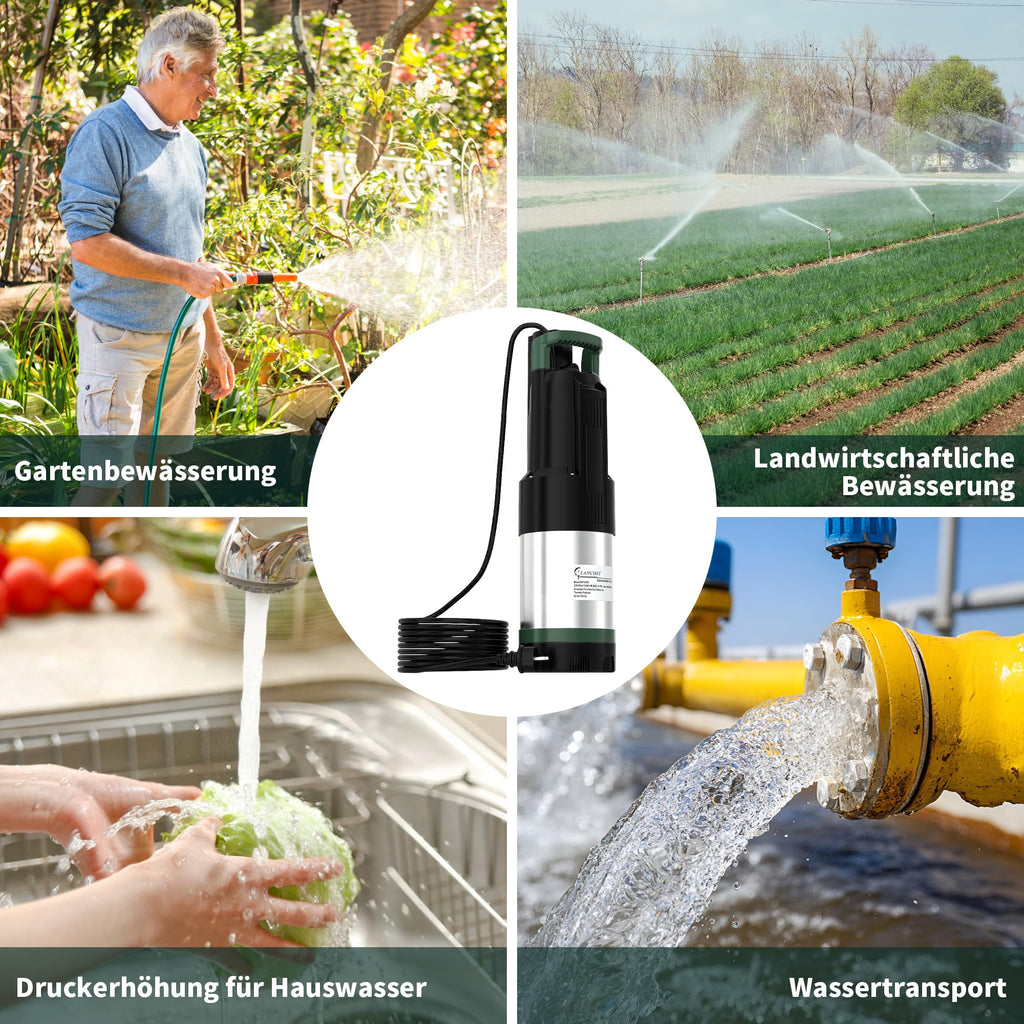 Tauchdruckpumpe 1100W 6300 l/h max. Förderhöhe 47 m für Gartenbewässerung, Wassertank und Kellerentwässerung
