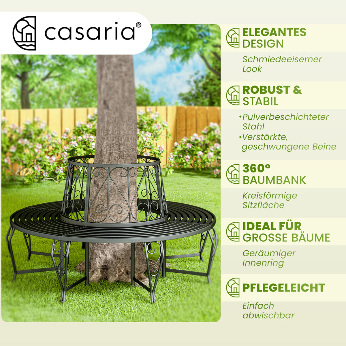 Gartenbank 360 Grad Baumbank aus Metall wetterfest robust langlebig Sitzbank für den Außenbereich