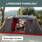 Lake Familienzelt für 4 Personen wasserdichtes Tunnelzelt mit 2 Schlafkabinen und großem Vorraum und Stehhöhe