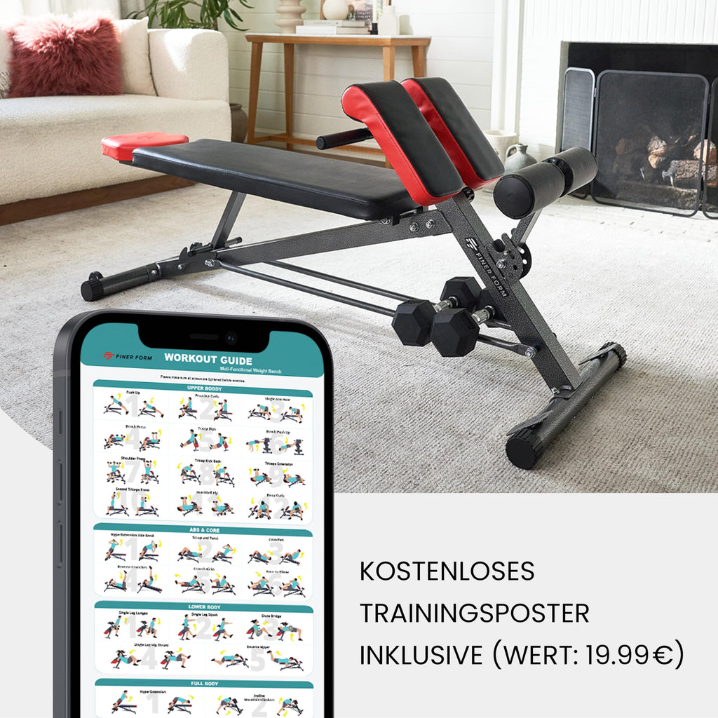 Multifunktionale Hantelbank mit Bauchtrainer und Rückentrainer für Fitness und Krafttraining zu Hause