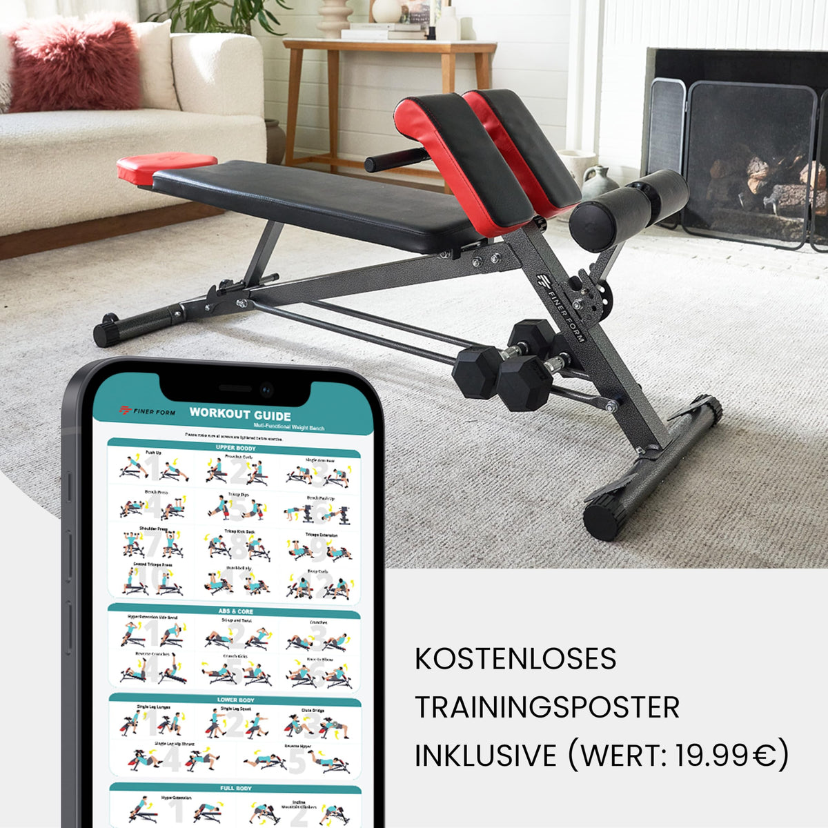 Multifunktionale Hantelbank mit Bauchtrainer und Rückentrainer für Fitness und Krafttraining zu Hause