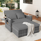 Rattan Gartenlounge Set 2 Sitzer Gartensofa Auflagenbox verstellbare Rückenlehne wetterfest Hocker Kissen Grau