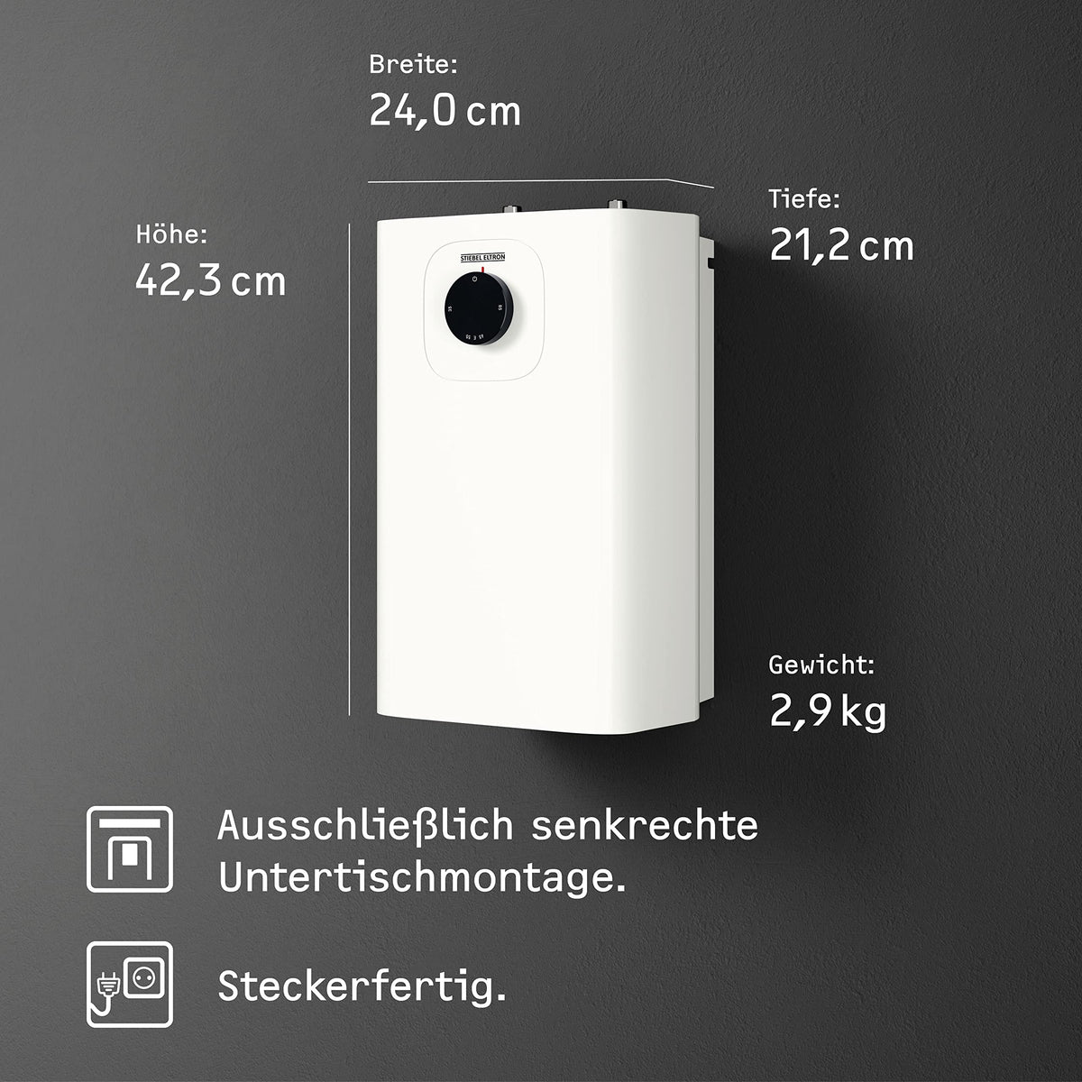 Untertischboiler SNU 5 Plus, 5 Liter Niederdruck, antitropf, Thermostop, Stecker 230V, 2 kW, Energieklasse A