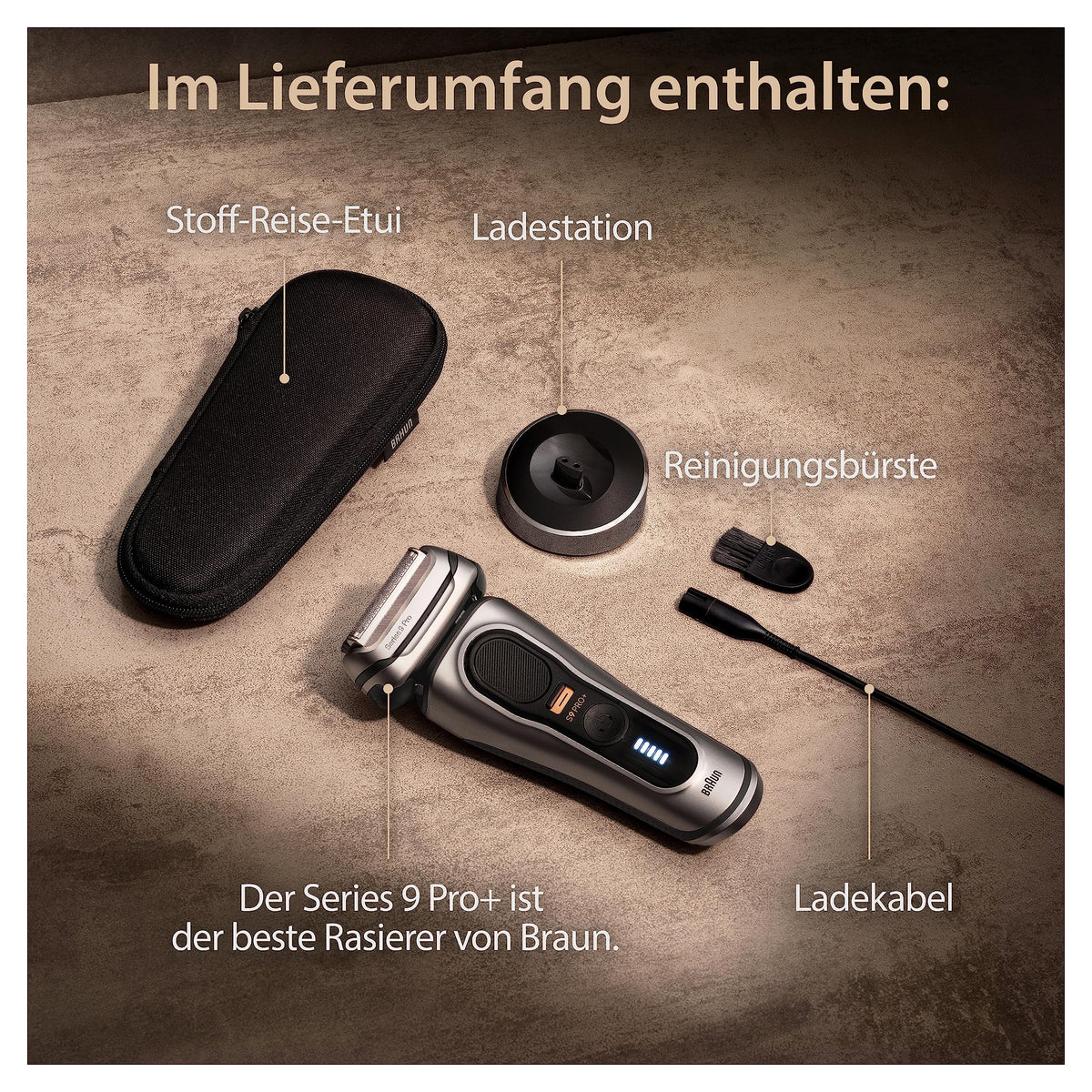 Elektrischer Herrenrasierer Series 9 Pro Plus 9517s Silber wasserdicht mit Reiseetui und Reinigungsstation