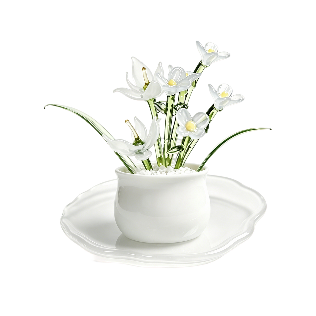 Glasblumentopf-Set, Miniatur künstliche Pflanze, Schreibtischdekoration, Weiß