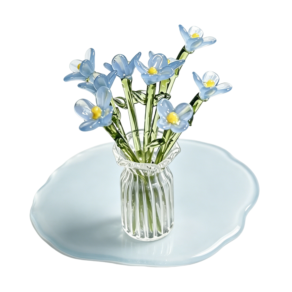 Mundgeblasene Glasblume, Blumenskulptur für Wohnkultur, rosa Glasbouquet