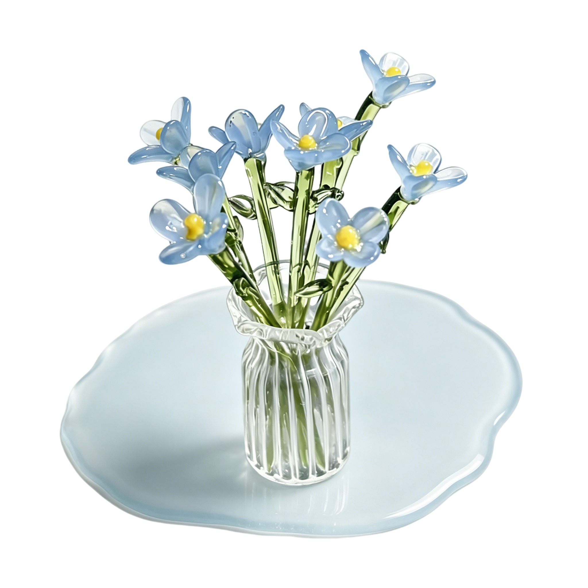 Mundgeblasene Glasblume, Blumenskulptur für Wohnkultur, rosa Glasbouquet