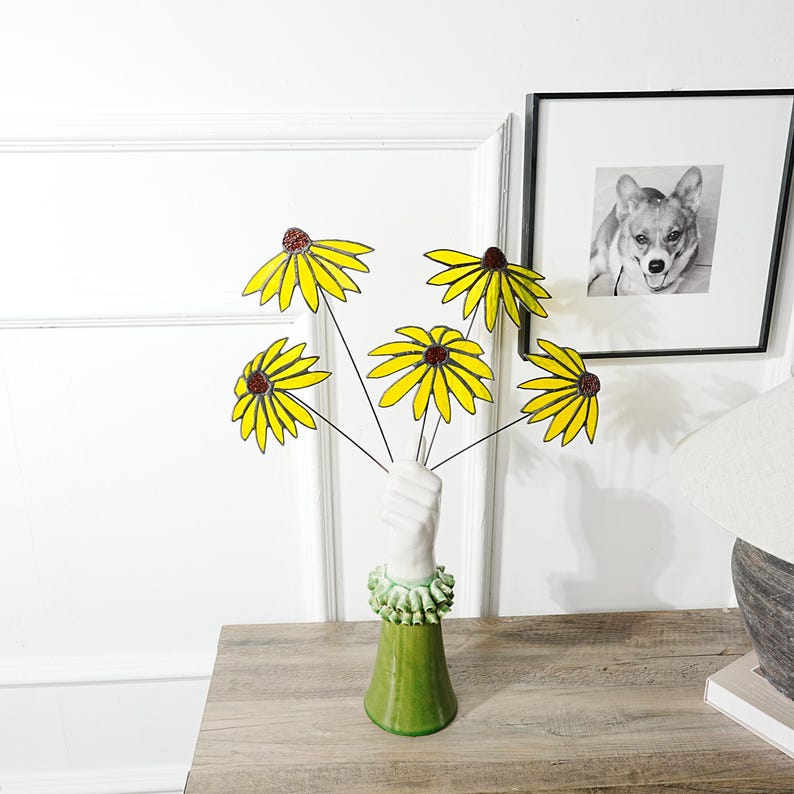 Set aus 5 Kupferdraht Blumen - Stained Glass Black-Eyed Susan Bouquet, 45cm