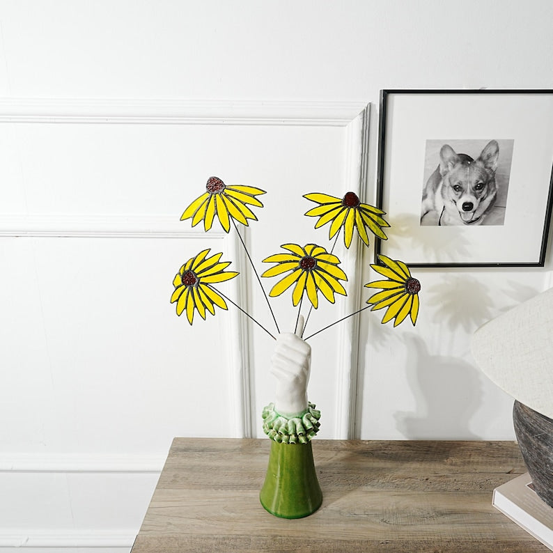 Set aus 5 Kupferdraht Blumen - Stained Glass Black-Eyed Susan Bouquet, 45cm