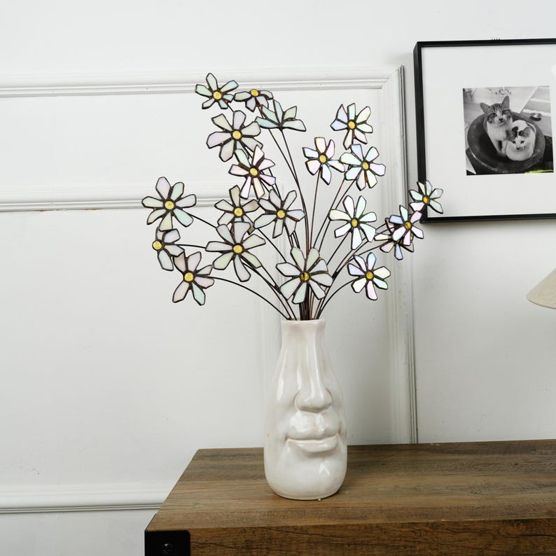 Weißer Gänseblümchen-Blumenstrauß aus Glas: 1,3 Pfund, 20 Stiele, Kupferdraht