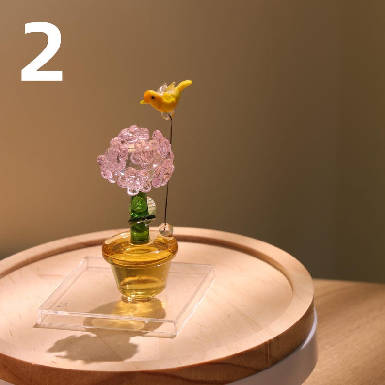 Mini-Glasblumenfigur, mundgeblasene Frühlingsblume, handgefertigte Glaspflanze für Wohnkultur