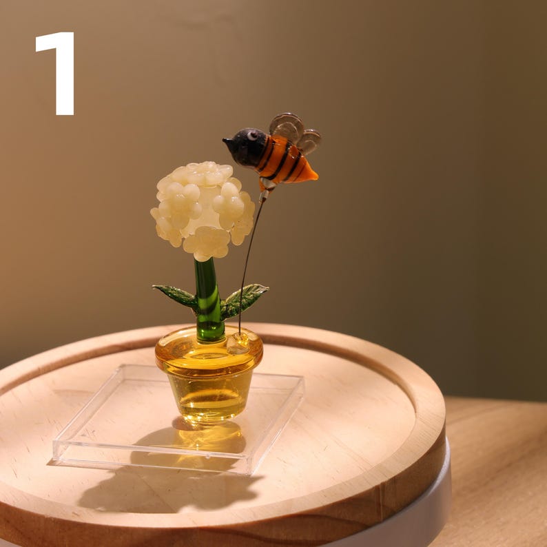 Mini-Glasblumenfigur, mundgeblasene Frühlingsblume, handgefertigte Glaspflanze für Wohnkultur