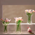 Mundgeblasene Glasblumenskulptur, Frühlingsblume, rosa Blumen, Wohnkultur