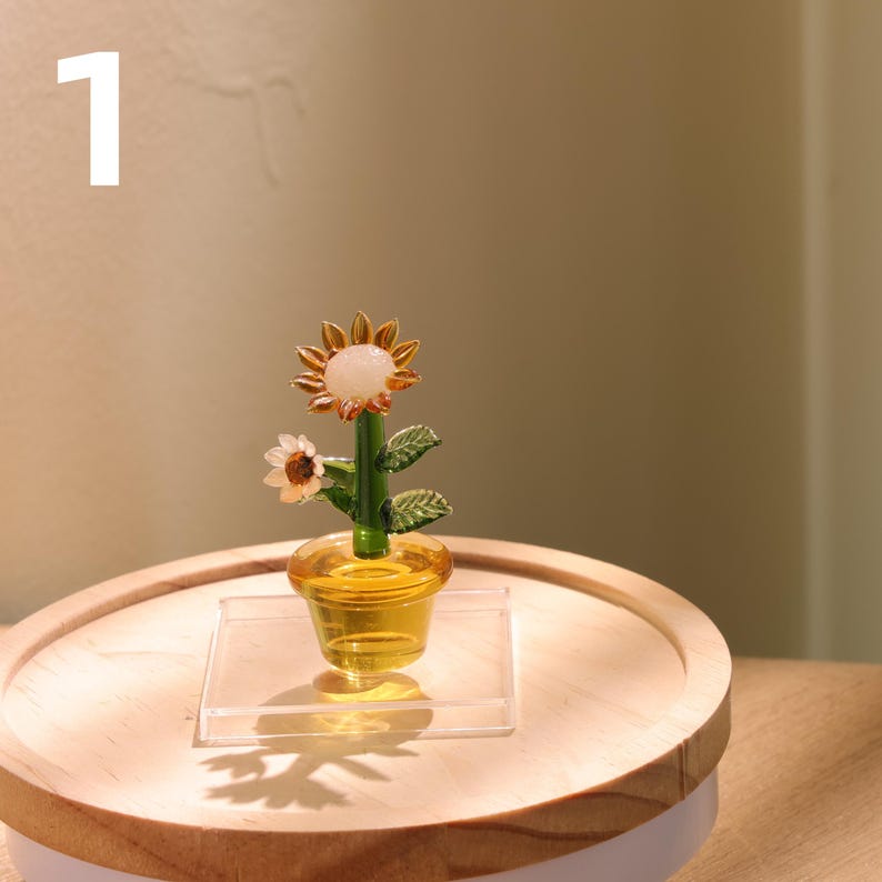 Glas Sonnenblume Figurine, handgefertigte Glasblume, Mini Ornamente, mundgeblasene Frühlingsblume, Wohnkultur