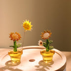 Glas Sonnenblume Figurine, handgefertigte Glasblume, Mini Ornamente, mundgeblasene Frühlingsblume, Wohnkultur