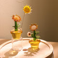 Glas Sonnenblume Figurine, handgefertigte Glasblume, Mini Ornamente, mundgeblasene Frühlingsblume, Wohnkultur