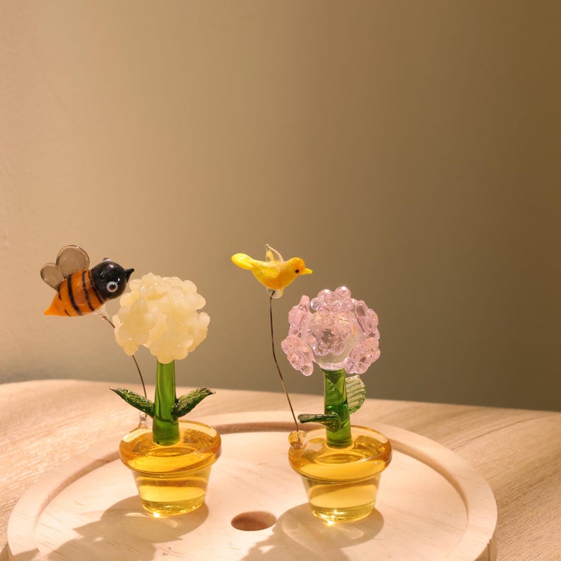 Mini-Glasblumenfigur, mundgeblasene Frühlingsblume, handgefertigte Glaspflanze für Wohnkultur
