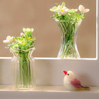 Glasblumenskulptur, mundgeblasene Frühlingsblume, Glasblumenstrauß, Wohnkultur, grüne Blumen