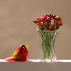 Glasblumenskulptur, mundgeblasene Frühlingsblume, rote Glasblumen, Wohnkultur