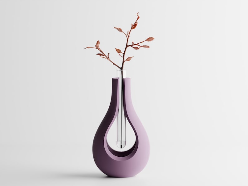 Moderne 3D-gedruckte Vase mit schwebendem Glaseinsatz –  15 cm oder 11 cm, PLA