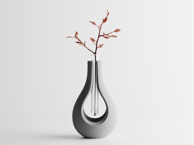 Moderne 3D-gedruckte Vase mit schwebendem Glaseinsatz –  15 cm oder 11 cm, PLA
