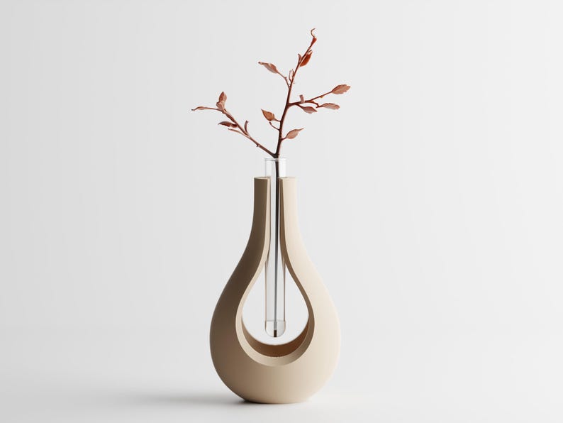 Moderne 3D-gedruckte Vase mit schwebendem Glaseinsatz –  15 cm oder 11 cm, PLA