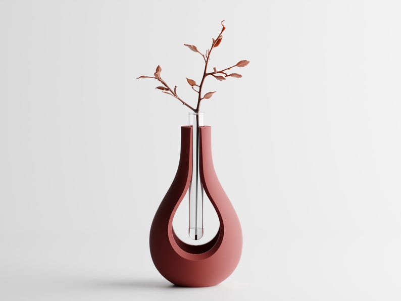 Moderne 3D-gedruckte Vase mit schwebendem Glaseinsatz –  15 cm oder 11 cm, PLA