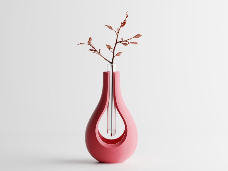 Moderne 3D-gedruckte Vase mit schwebendem Glaseinsatz –  15 cm oder 11 cm, PLA