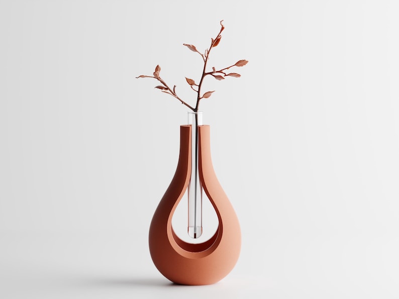 Moderne 3D-gedruckte Vase mit schwebendem Glaseinsatz –  15 cm oder 11 cm, PLA