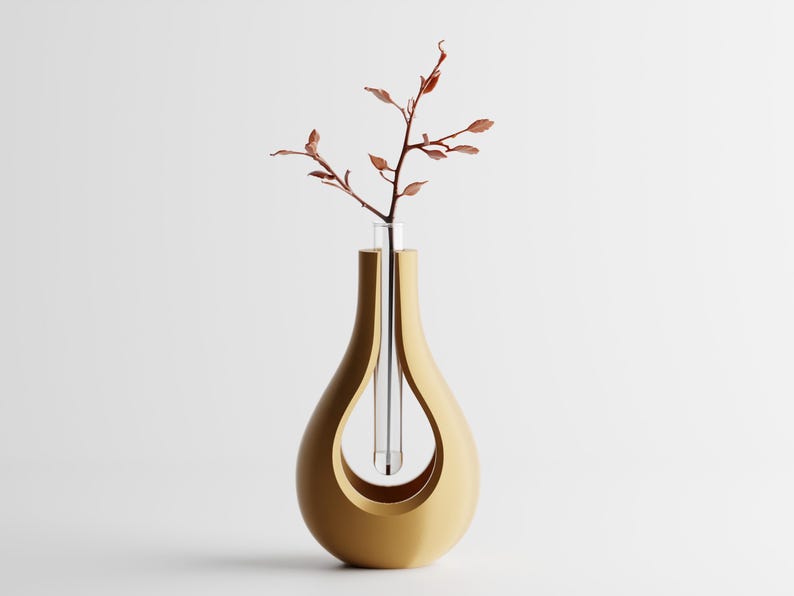 Moderne 3D-gedruckte Vase mit schwebendem Glaseinsatz –  15 cm oder 11 cm, PLA