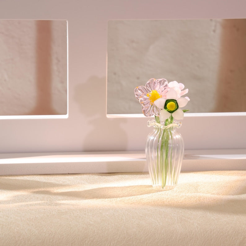 Handgeblasene Frühlingsblumen aus Glas, Blumengeschenke zum Geburtstag