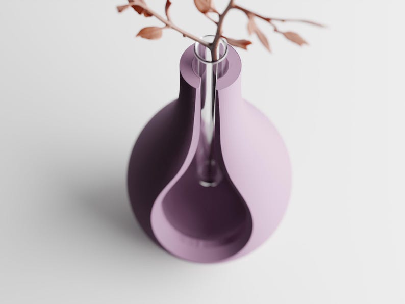 Moderne 3D-gedruckte Vase mit schwebendem Glaseinsatz –  15 cm oder 11 cm, PLA