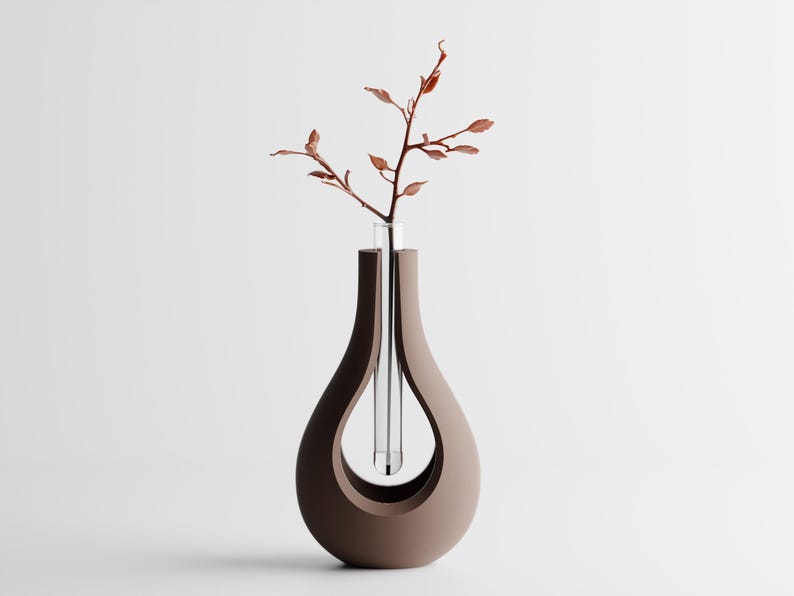 Moderne 3D-gedruckte Vase mit schwebendem Glaseinsatz –  15 cm oder 11 cm, PLA