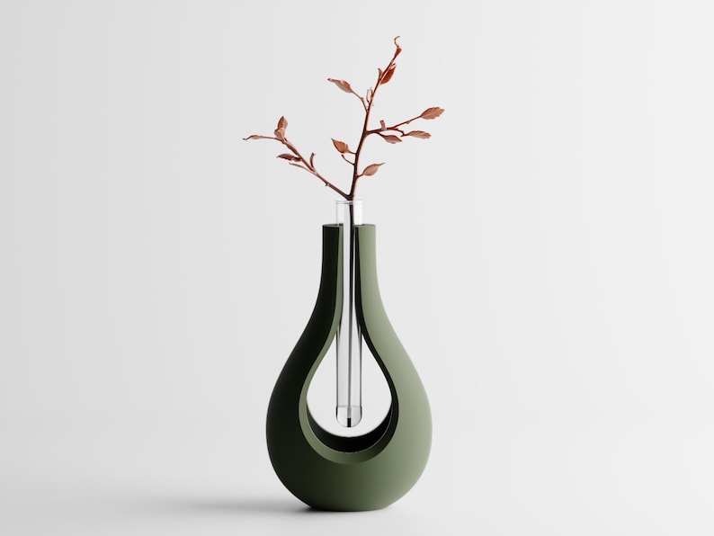 Moderne 3D-gedruckte Vase mit schwebendem Glaseinsatz –  15 cm oder 11 cm, PLA