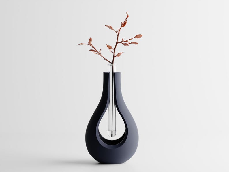 Moderne 3D-gedruckte Vase mit schwebendem Glaseinsatz –  15 cm oder 11 cm, PLA