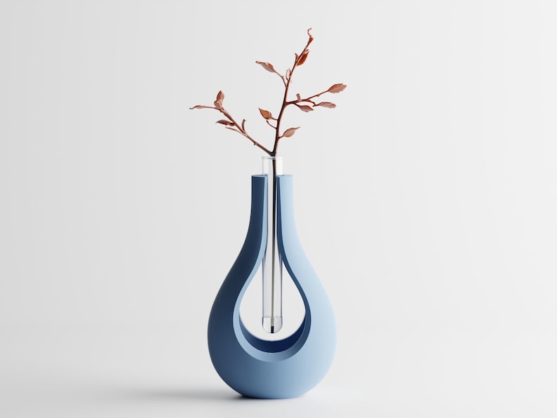 Moderne 3D-gedruckte Vase mit schwebendem Glaseinsatz –  15 cm oder 11 cm, PLA