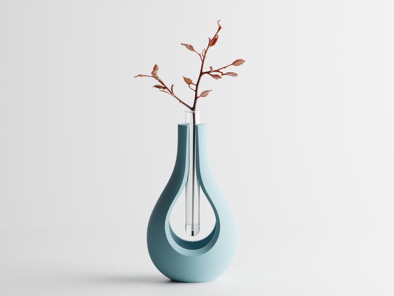 Moderne 3D-gedruckte Vase mit schwebendem Glaseinsatz –  15 cm oder 11 cm, PLA
