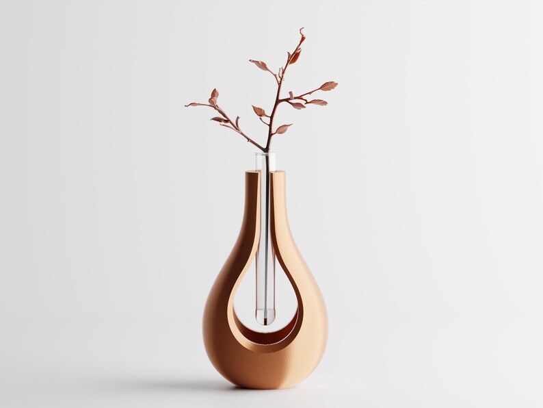 Moderne 3D-gedruckte Vase mit schwebendem Glaseinsatz –  15 cm oder 11 cm, PLA