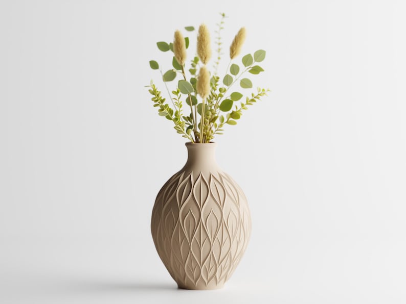 3D-gedruckte Vase, Blattmuster, PLA-Material, luftdicht, erhältlich in 3 Größen