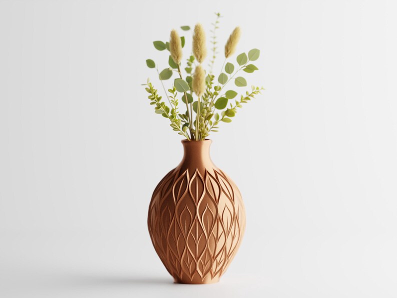 3D-gedruckte Vase, Blattmuster, PLA-Material, luftdicht, erhältlich in 3 Größen