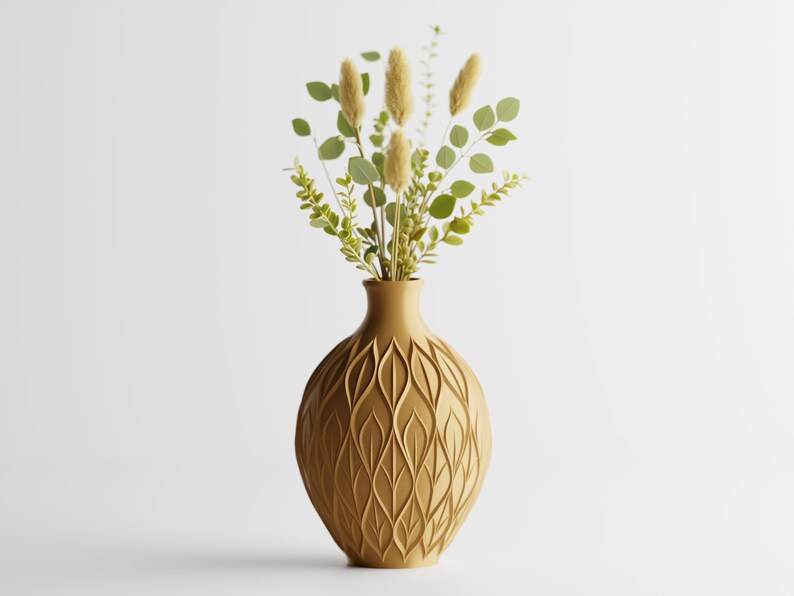 3D-gedruckte Vase, Blattmuster, PLA-Material, luftdicht, erhältlich in 3 Größen