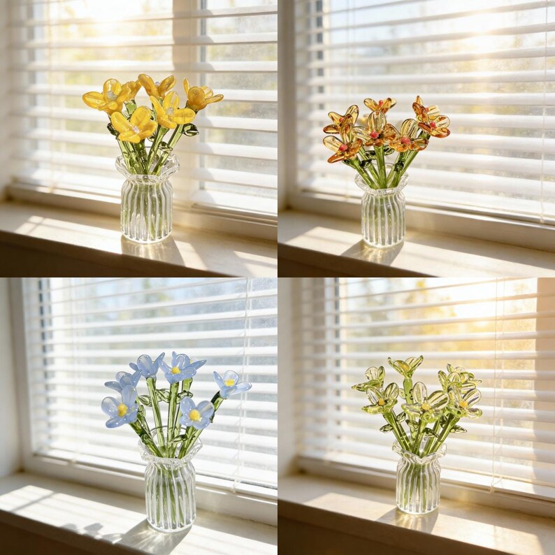 Mundgeblasene Glasblume Blumenskulptur Wohnkultur