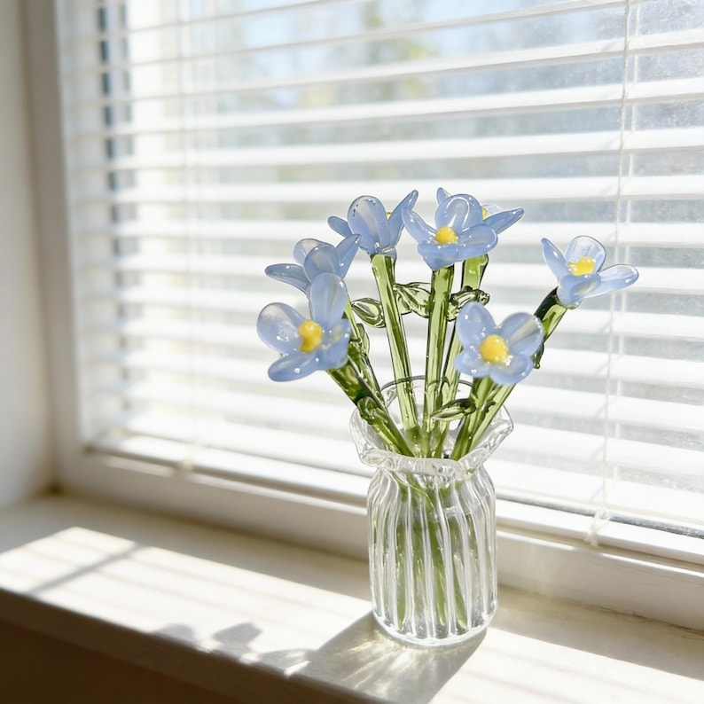 Mundgeblasene Glasblume, Blumenskulptur für Wohnkultur, rosa Glasbouquet