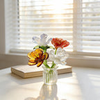 Glas Blumenstrauß Mini, Handgefertigte Glasblumen mit Vase, zierliches Blumendekor Ornament