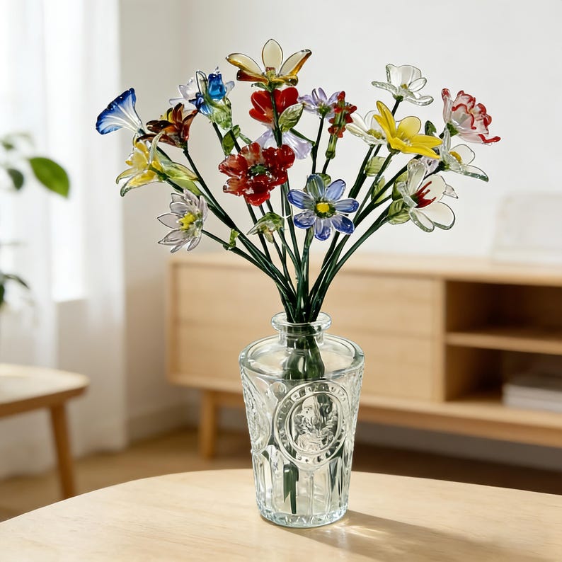 Handgefertigter Glasstrauß – 20 cm Glasvase, Wohndekoration
