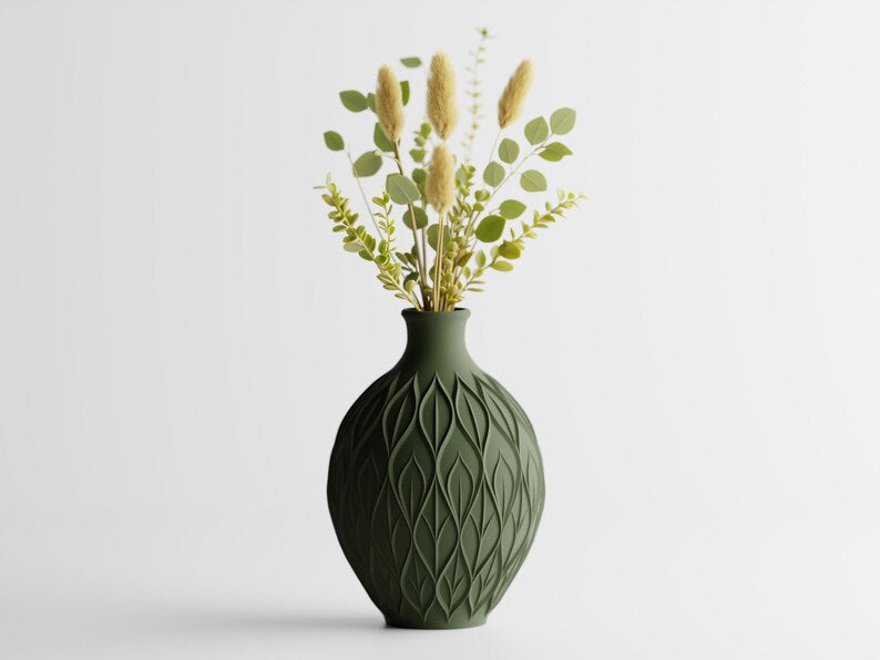 3D-gedruckte Vase, Blattmuster, PLA-Material, luftdicht, erhältlich in 3 Größen